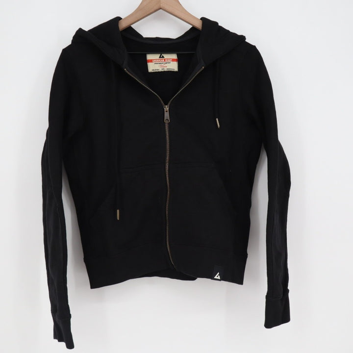 American Giant Hoodie Womens XS Black Full Zip Logo Cotton Sherpa Lined Outdoor