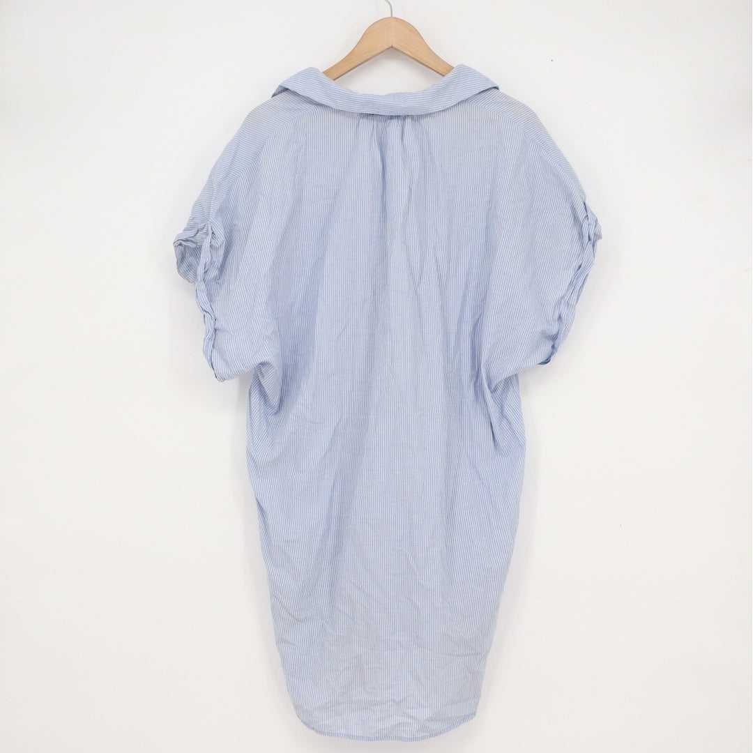 HM LOGG Blue White Pinstripe Cotton Tunic Shirt Dress Womens 12 Short Sleeve