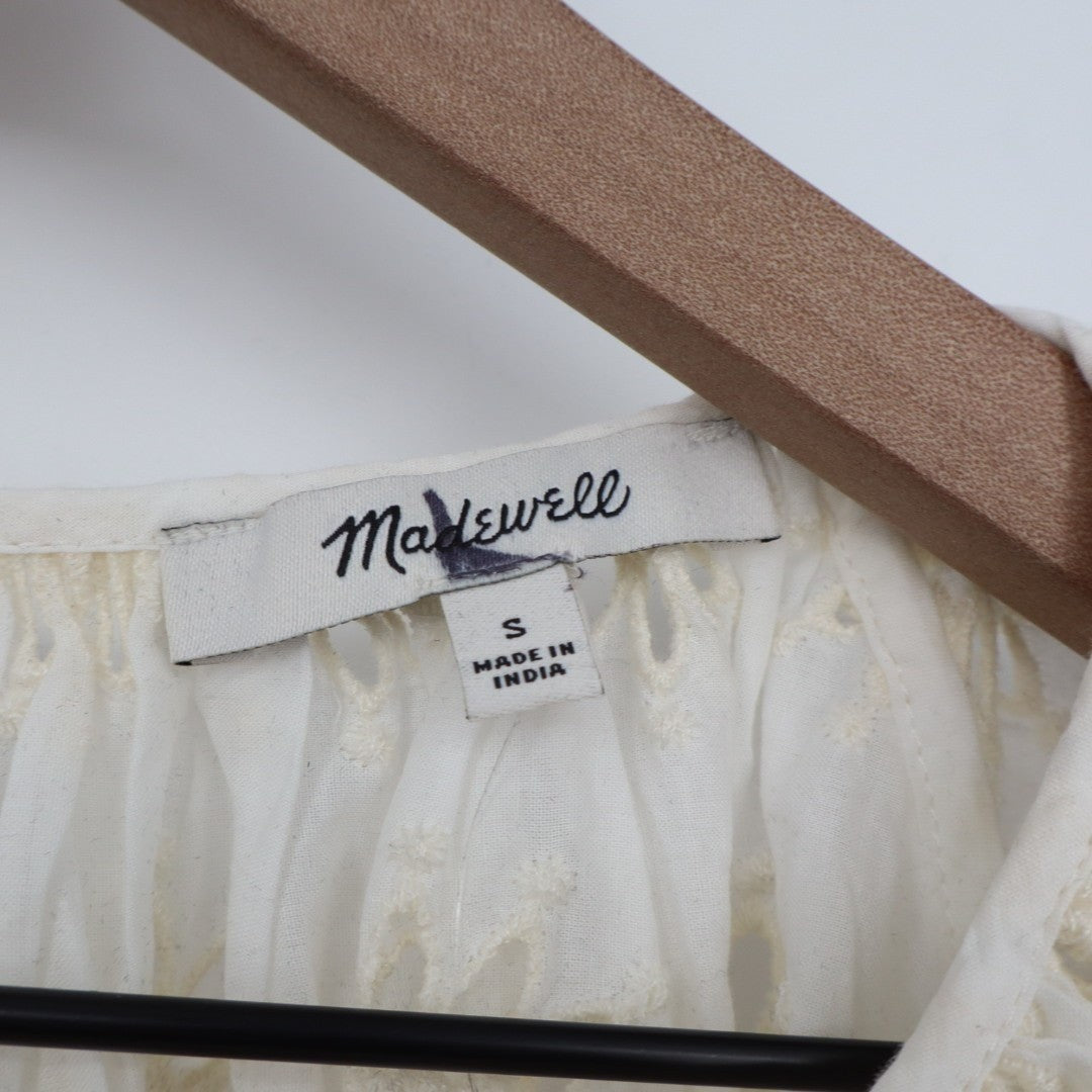 Madewell Tank Top Womens Small Cream Embroidered Eyelet Puff Sleeve Round Neck