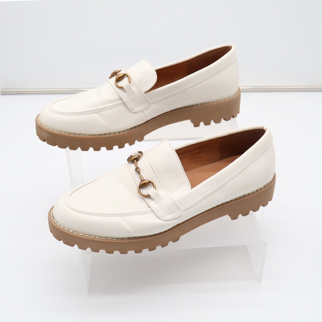 A New Day Danica Loafers Womens US 8.5 Off White Leather Horsebit Lug Sole Shoes