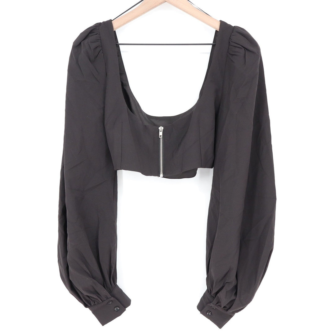 Naked Wardrobe The Statement Black Puff Sleeve Crop Top Size M Neck Zip Back