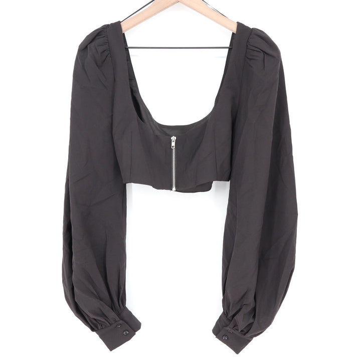 Naked Wardrobe The Statement Black Puff Sleeve Crop Top Size M Neck Zip Back