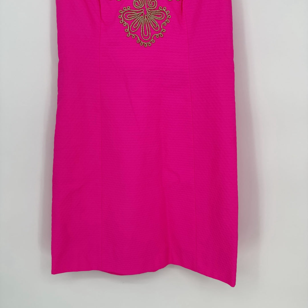 Lilly Pulitzer Gabby Shift Dress Womens 2 Pink Cotton Floral Split Neck Back Zip