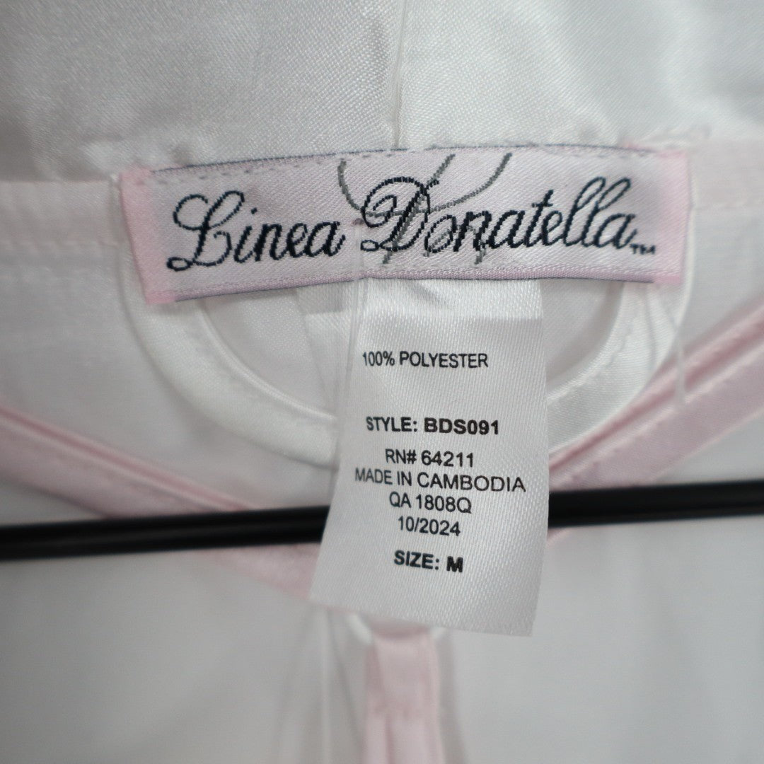 Linea Donatella Bride Satin Wrap Robe Set Women M Beige Pink Tie Waist Sleepwear