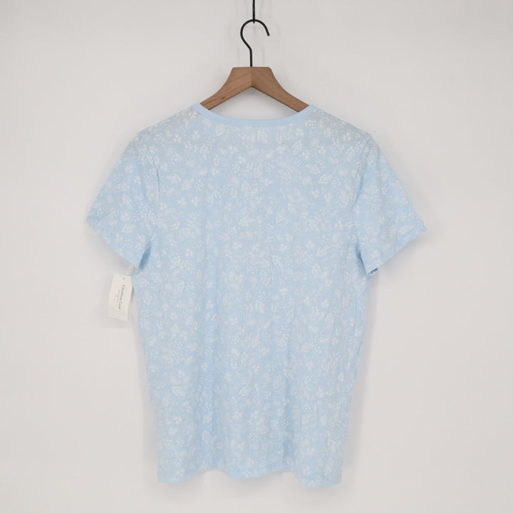 Charter Club Cropped Pajama Top Womens Medium Blue Floral Cotton Button Front