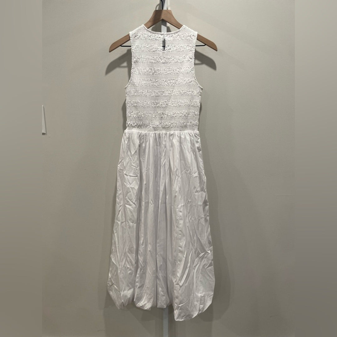 Madewell The Melody Bubble-Hem Smocked Midi Dress In Poplin Size S