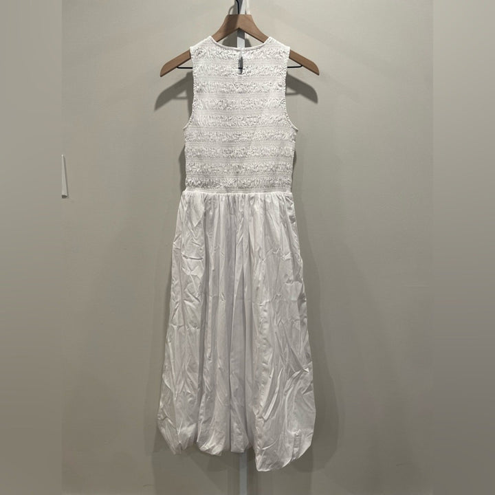 Madewell The Melody Bubble-Hem Smocked Midi Dress In Poplin Size S