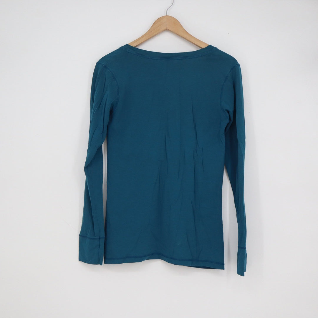Eastern Mountain Sports Womens Teal Blue V-Neck Henley Long Sleeve Top Size M