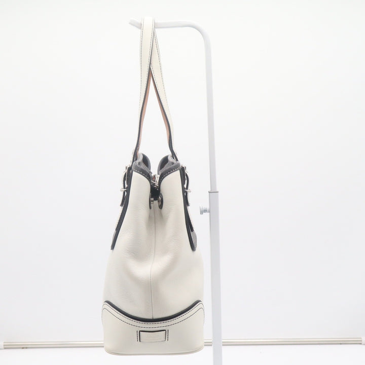 Coach Hamptons Black White Leather Colorblock Tote Shoulder Bag Buckle Detail
