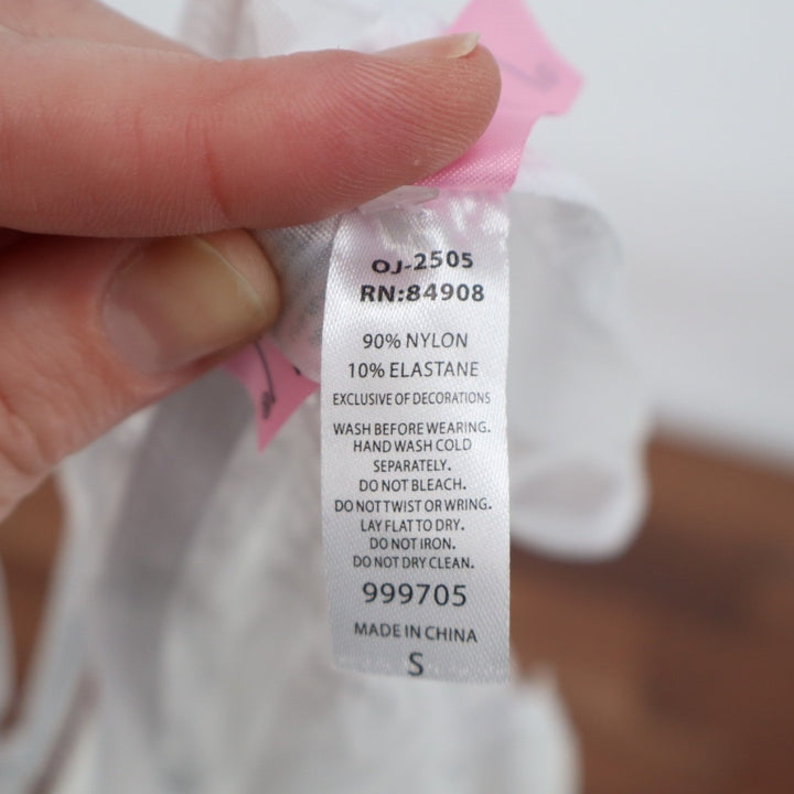 Jezebel Sarah Babydoll Lingerie Women Small White Nylon Stretch Sheer G-String