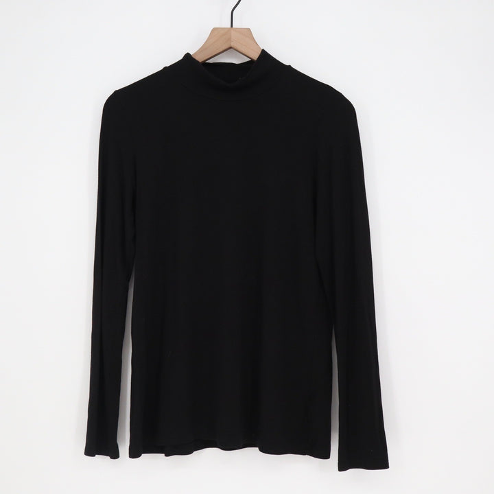 Jones New York Women's Black Mock Neck Long Sleeve Modal Blend Top Size L