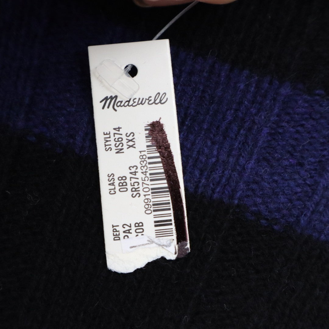 Madewell Sweater Womens 2XS Black Blue Knit Striped Ribbed Long Sleeve Mock Neck