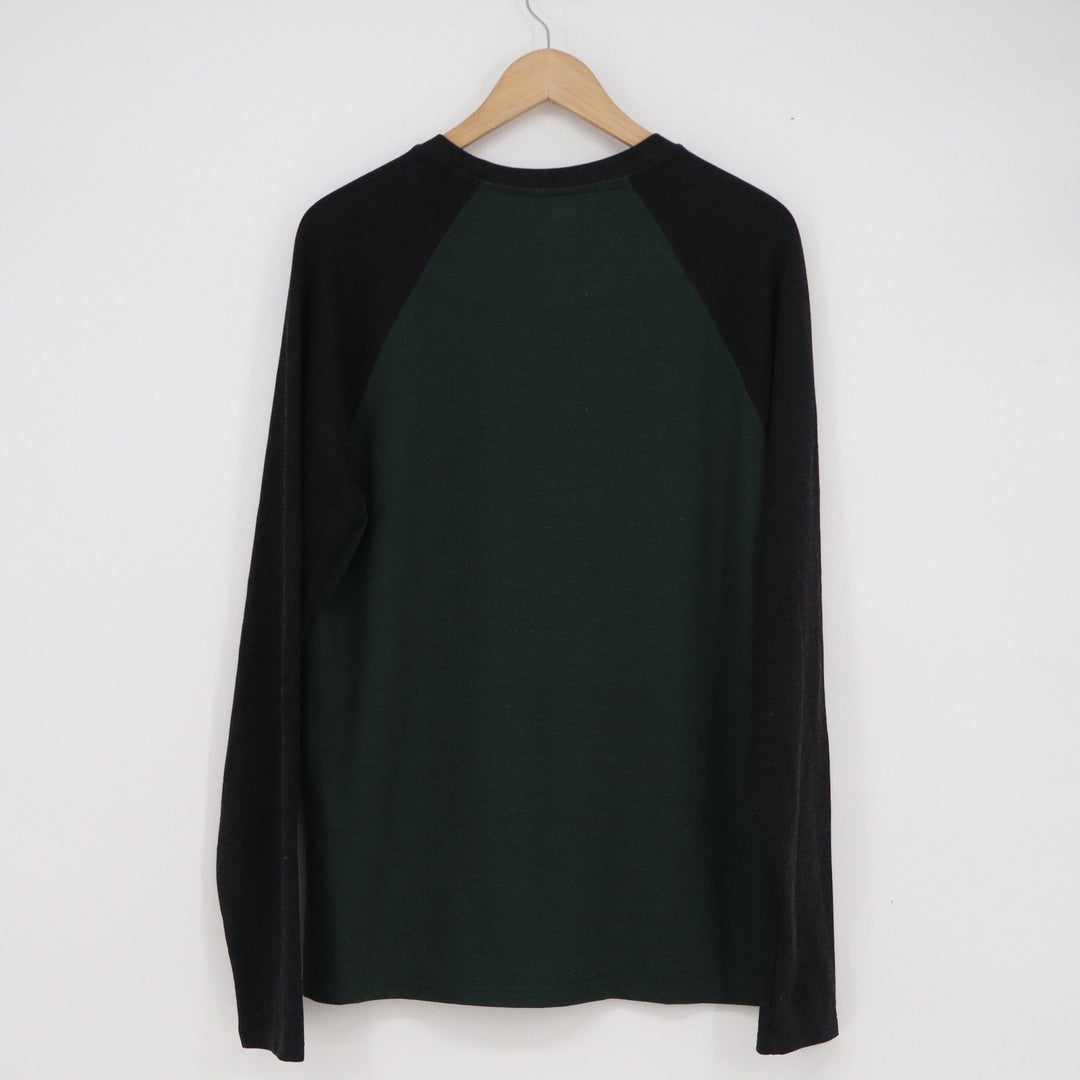 Orvis Classic Collection Mens Raglan Long Sleeve Shirt Green Black Size M