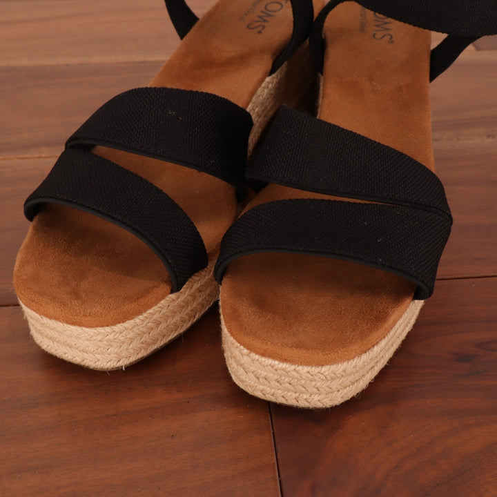 Toms Kiki Strappy Womens US 9 Black Ankle Strap Block Heel Espadrille Sandals