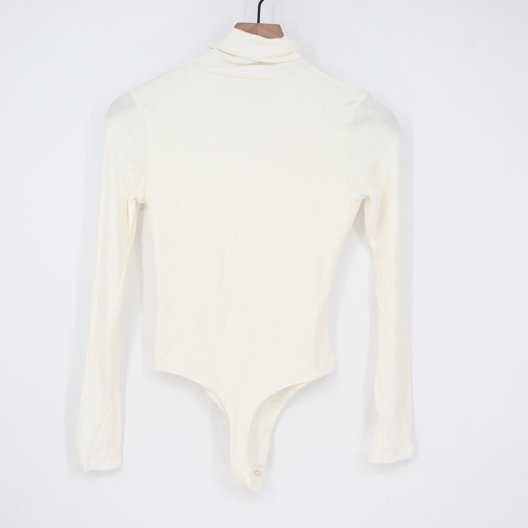 Naked Wardrobe Cream Turtleneck Long Sleeve Bodice Small Off-White