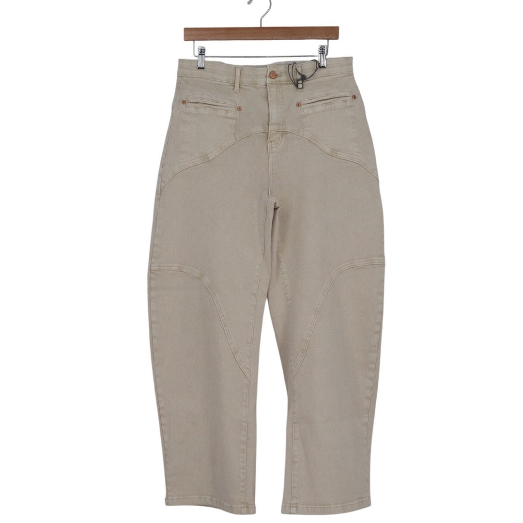 Saige Barrel Leg Jeans Light Beige Tummy Control Stretch Womens Large NWT