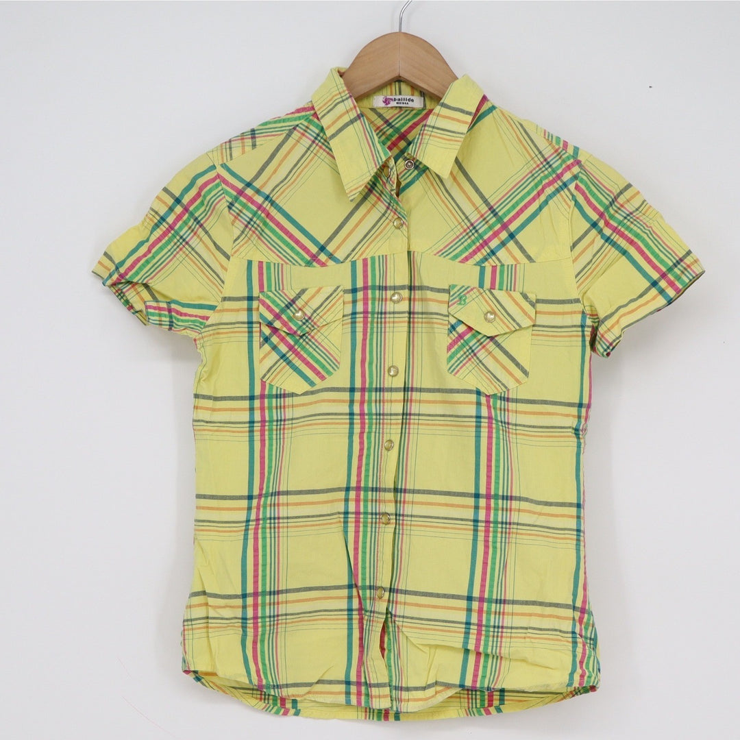 Bailide Yellow Plaid Short Sleeve Button Down Shirt Cotton Size 160/84A Small