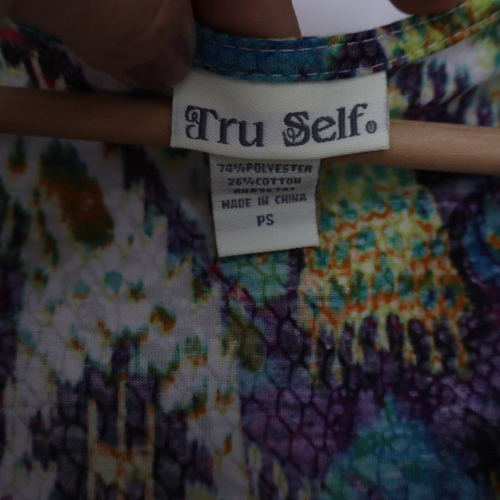 Tru Self Multicolor Ikat Cowl Neck Tie Shoulder Top Petite Small PS