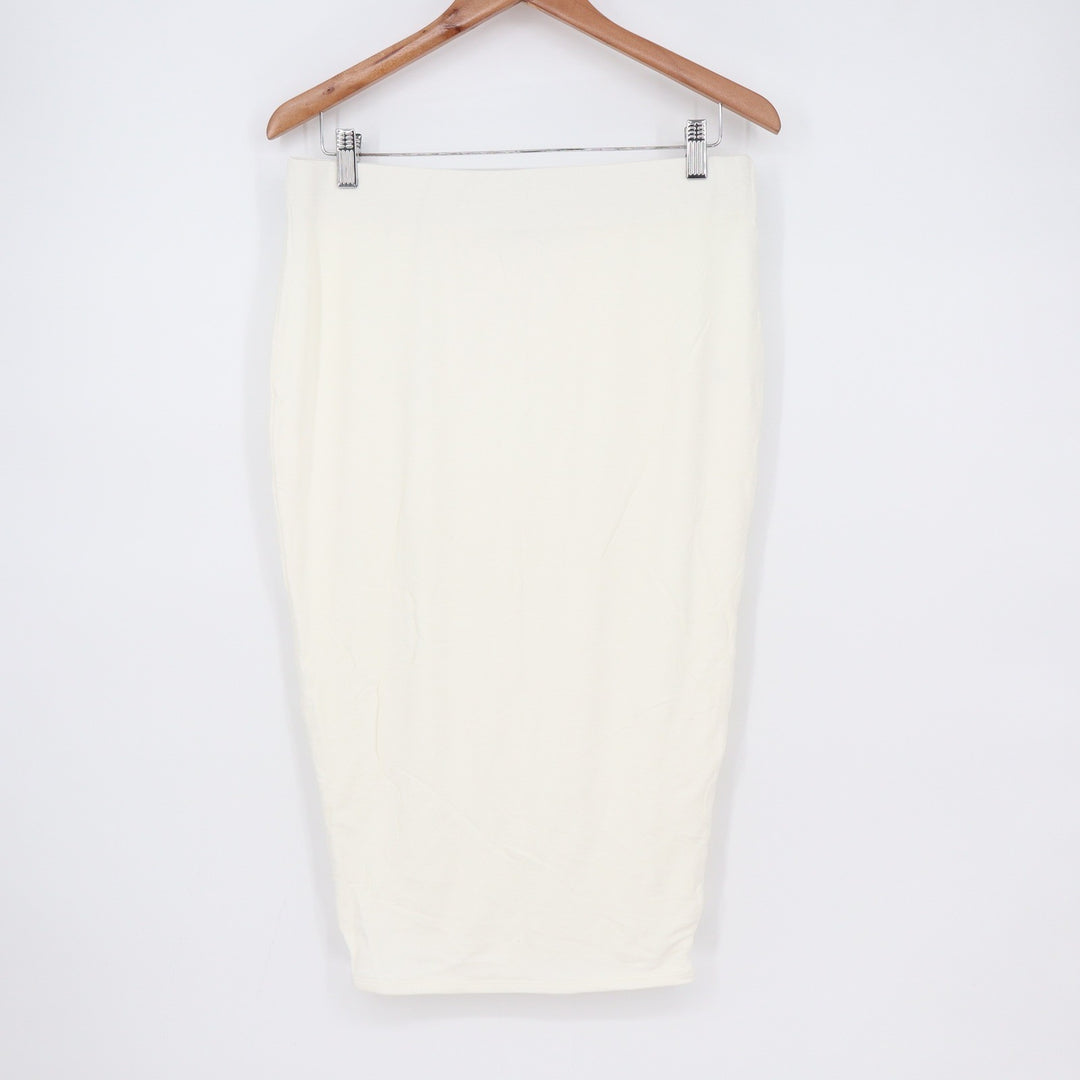 Naked Wardrobe Cream White Bodycon Midi Pencil Skirt Plus Size 1X
