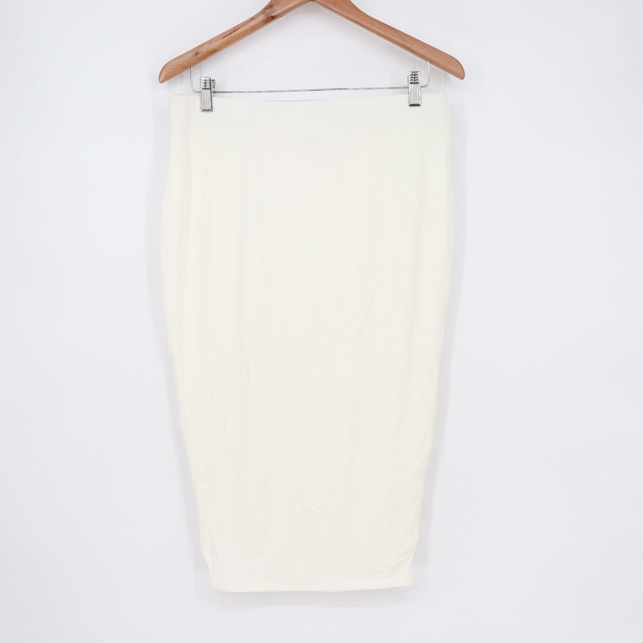 Naked Wardrobe Cream White Bodycon Midi Pencil Skirt Plus Size 1X