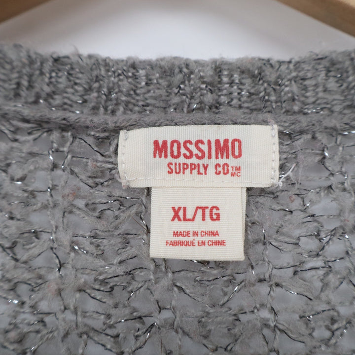 Mossimo Supply Co Gray Metallic Shimmer Open Front Crochet Knit Cardigan XL