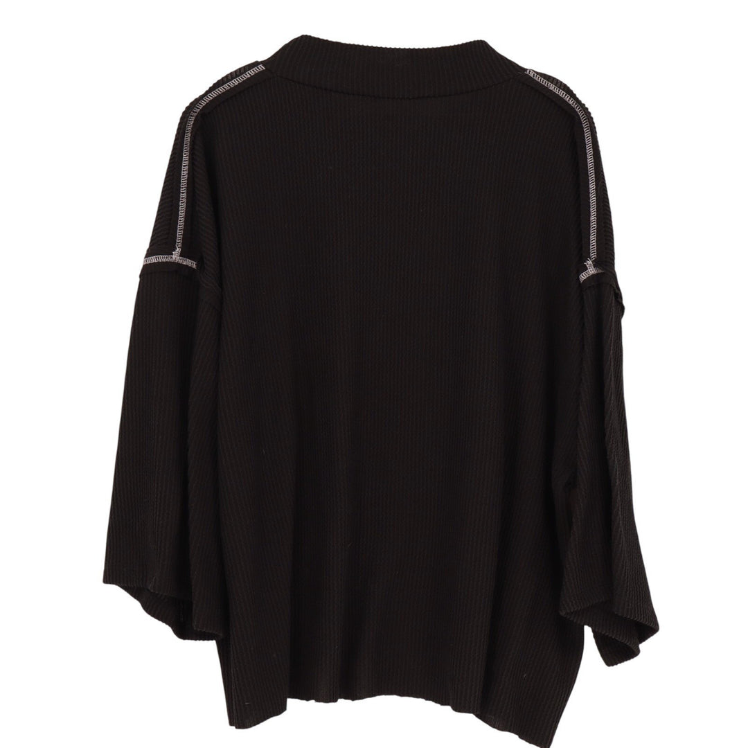 Nellie Mae Blouse Top Womens Small Black Ribbed Knit Drop Shoulder Oversized