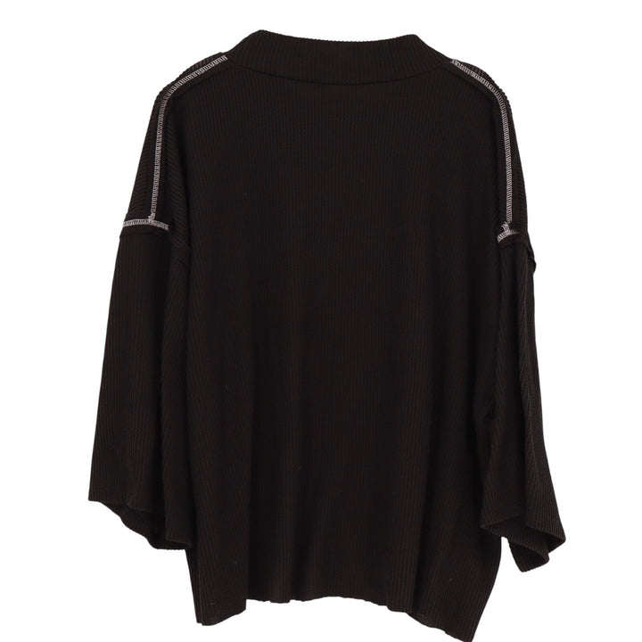 Nellie Mae Blouse Top Womens Small Black Ribbed Knit Drop Shoulder Oversized