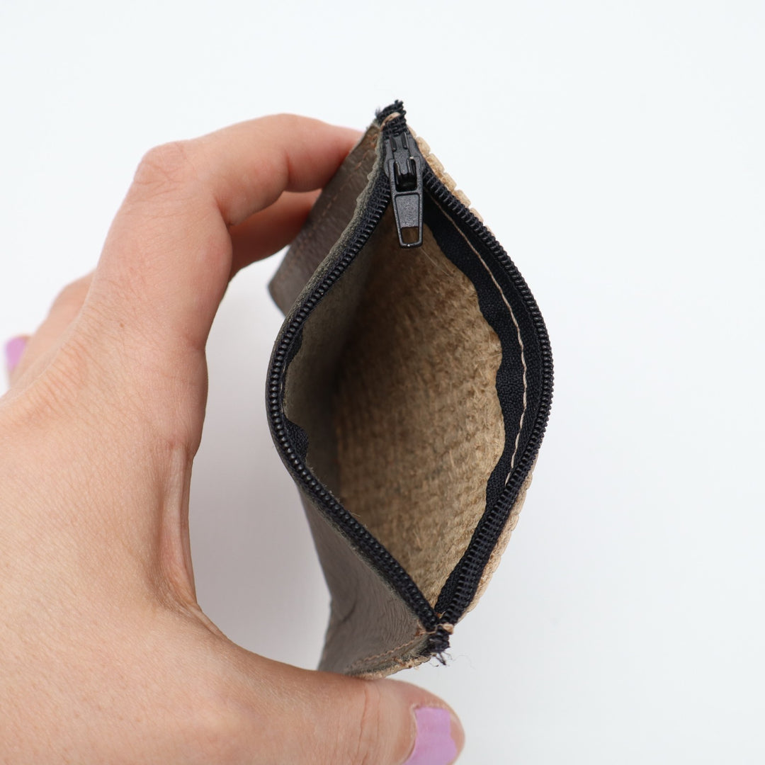 Womens Coin Pouch Slate Gray Grain Leather Textured Basket Weave Card Holder