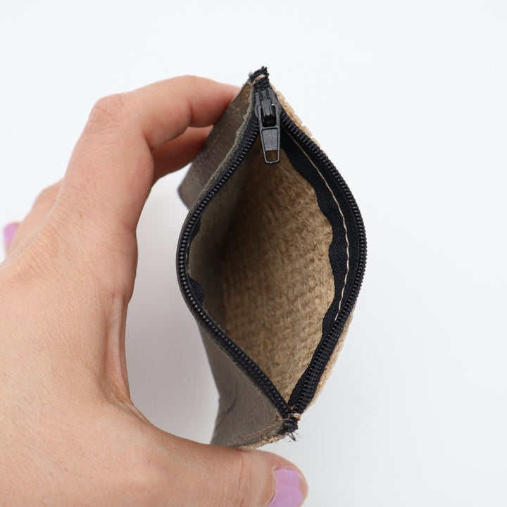 Womens Coin Pouch Slate Gray Grain Leather Textured Basket Weave Card Holder