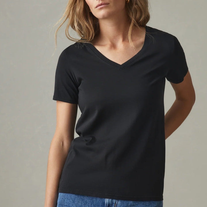American Giant Womens Black V Neck T Shirt Size Large Made in USA Cotton Basic