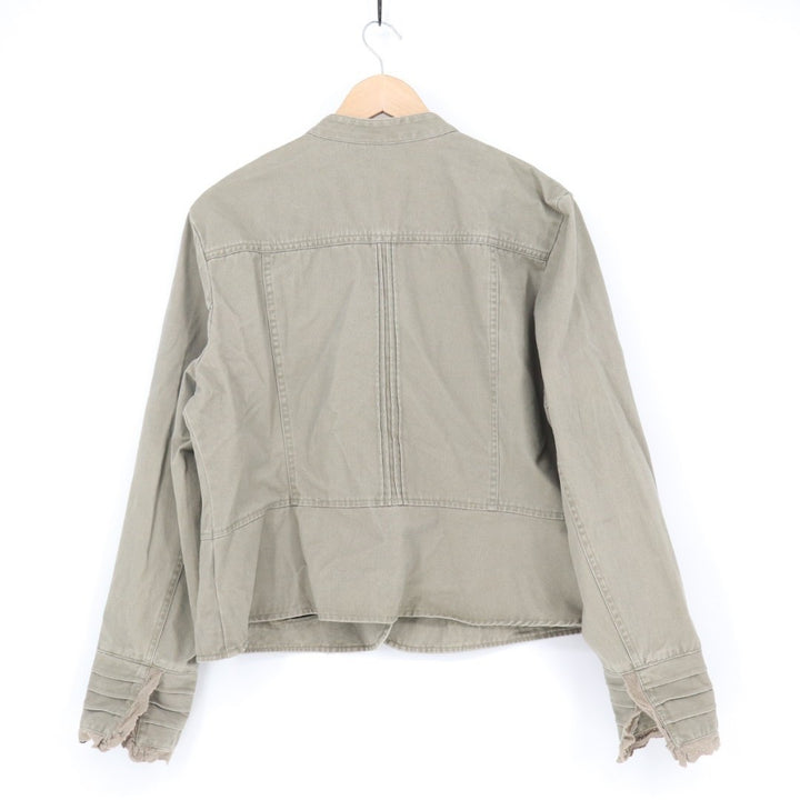 Apt. 9 Crop Jacket Womens XL Olive Green Cotton Pleated Long Sleeve Button Front