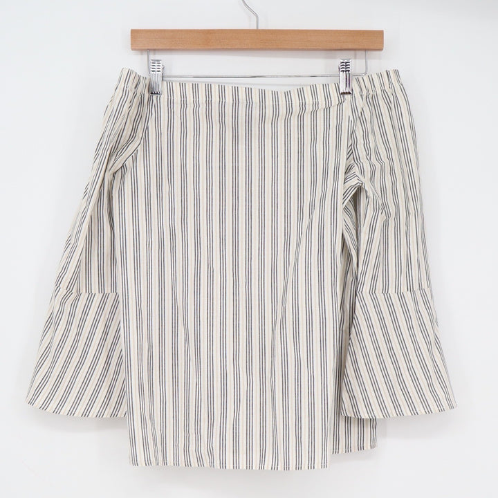 Bobeau Off the Shoulder Bell Sleeve Striped Top XS Blue White Tan