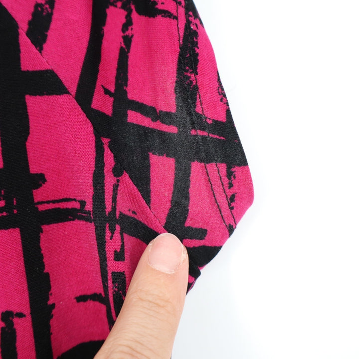 Apt. 9 Blouse Top Womens XL Pink Black Abstract Print Stretch Neck Chain Detail
