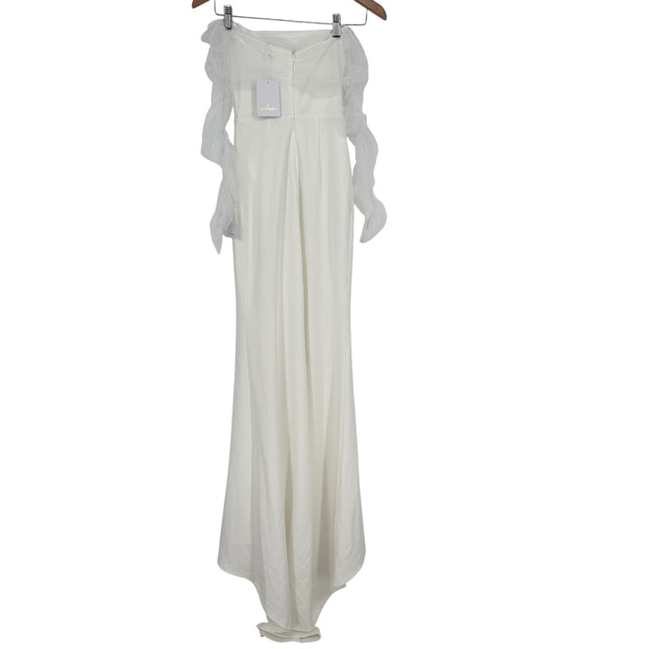 Lulus Beautifully Beloved White Mesh Off-The-Shoulder Maxi Dress Size XXS