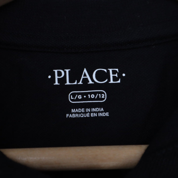 The Children's Place Boys Black Long Sleeve Polo Shirt Size L 10/12 Cotton