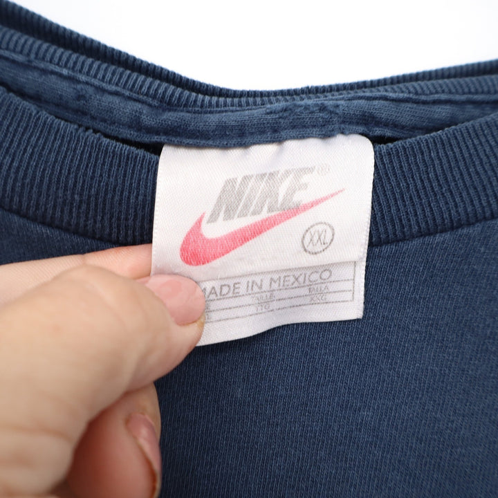 Nike Vintage Embroidered Swoosh T-Shirt Navy Blue XXL 100% Cotton 90s