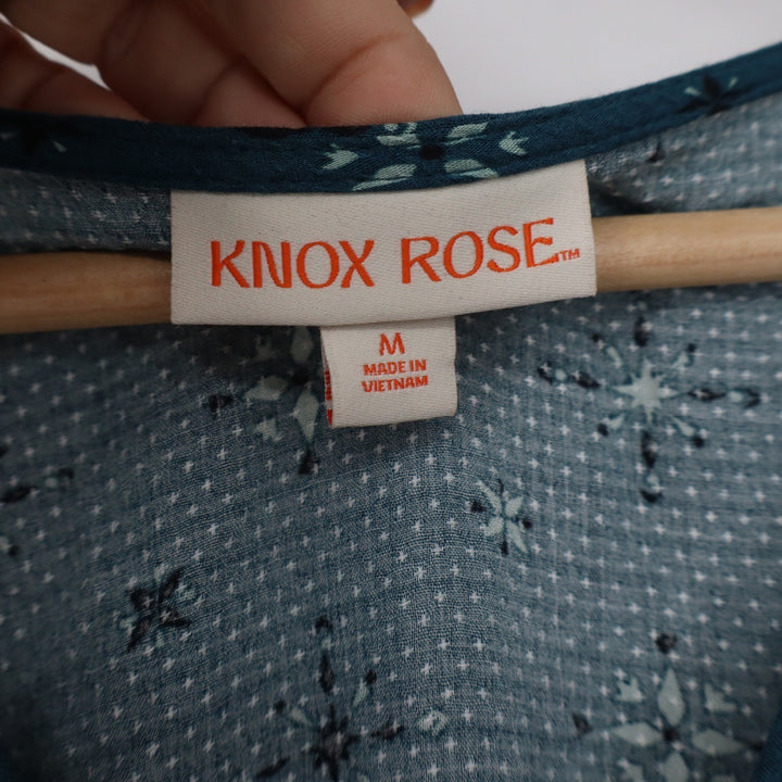 Knox Rose Womens Teal Blue Floral Faux Wrap Midi Dress Long Sleeve Size M Boho