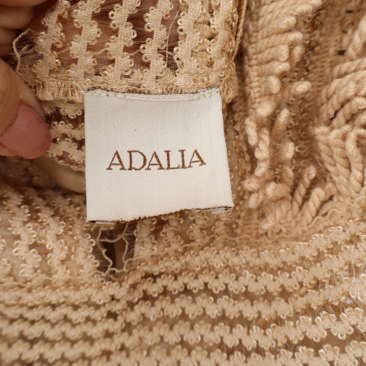 Adalia Tan Crochet Fringe Wide Leg Jumpsuit Boho Festival V-Neck Open Back