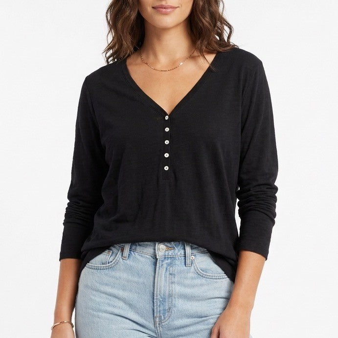 State Of Day Intimates Pajama Shirt Womens XL Black Stretch Rib Knit Long Sleeve