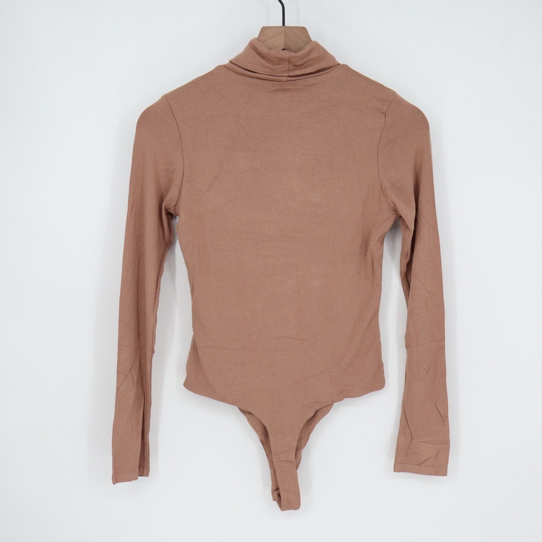 Naked Wardrobe Womens Mauve Brown Turtleneck Long Sleeve Bodysuit L