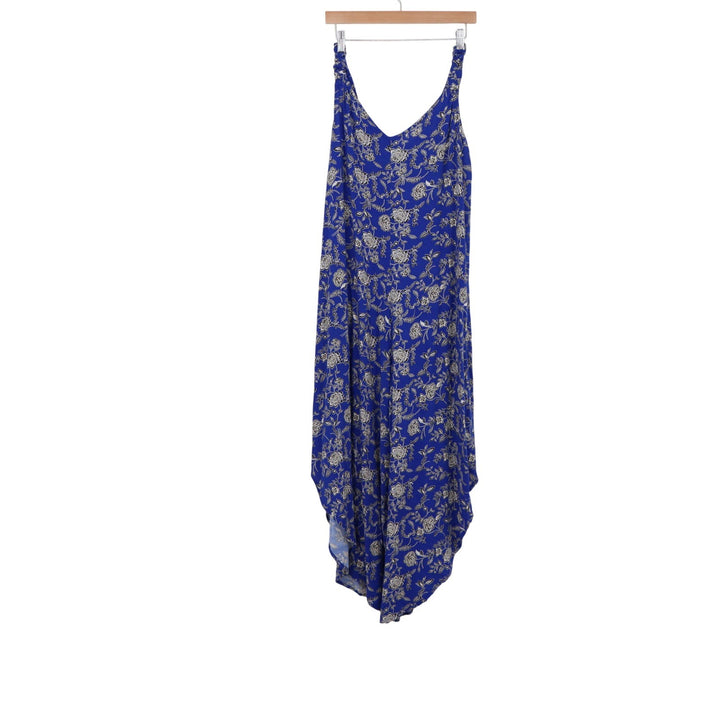 MSK Jumpsuit Womens Medium Blue Floral Sharkbite Sleeveless Viscose Excellent