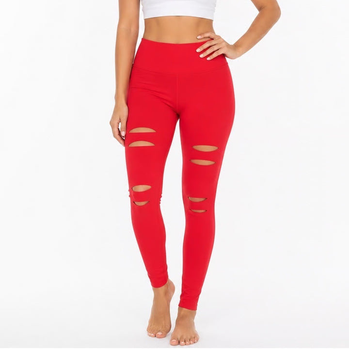 Zyia Active Leggings Womens S Slashed Laser Cut Red High Rise Athletic Excellent