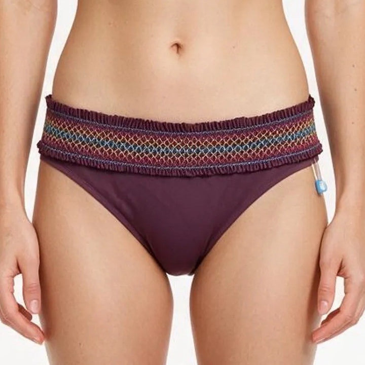 Bleu Rod Beattie Purple Smocked Ruffle Bikini Bottom Swimsuit Size 12