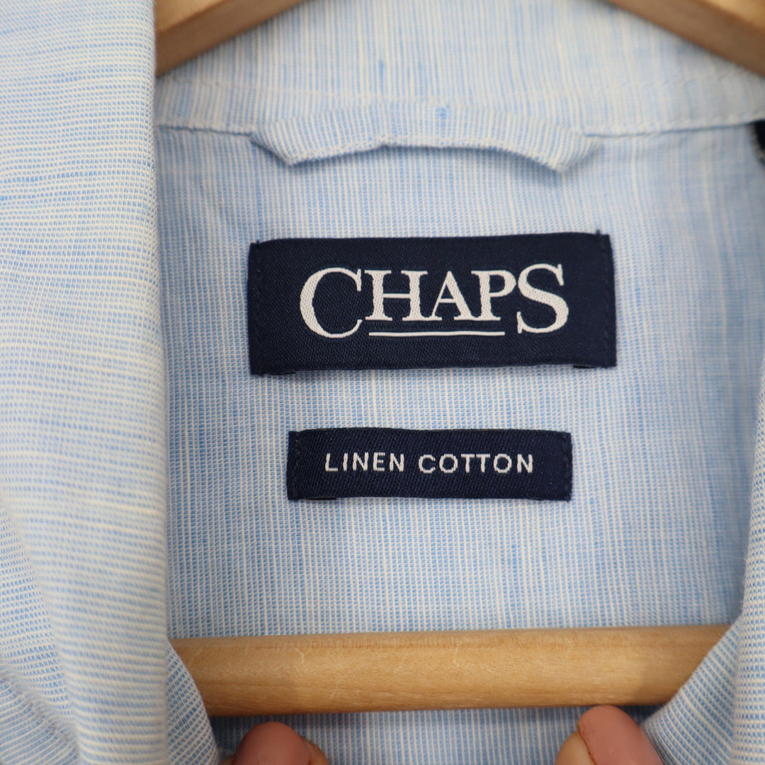 Chaps Mens XL Light Blue Linen Cotton Short Sleeve Button Down Shirt