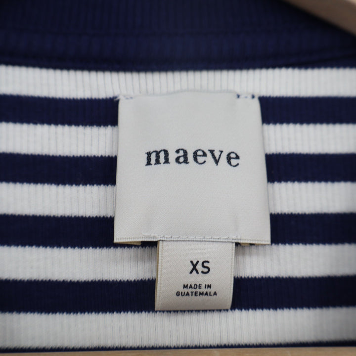 Maeve Muscle Tank Top Womens XS Blue White Striped Cotton Stretch Rib Crew Neck