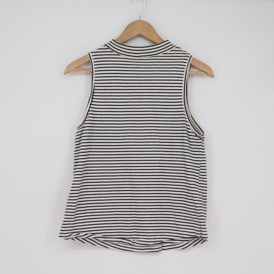 Universal Thread Womens Black White Striped Mock Neck Sleeveless Cotton Top M