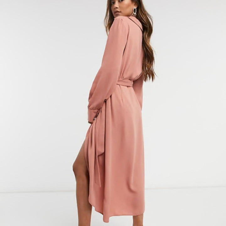 Asos Design Collared Wrap Midi Dress With Tie Belt Size 2