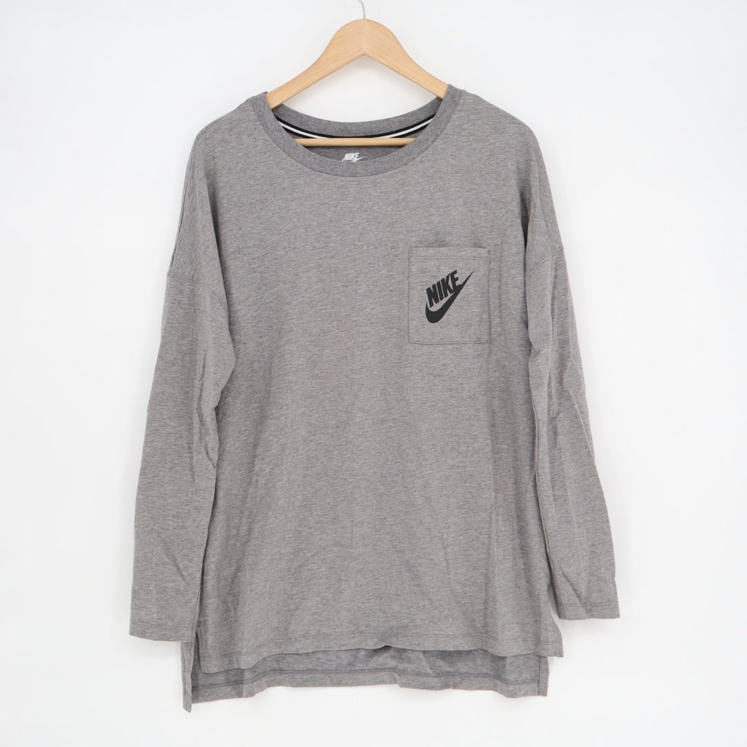 Nike T-Shirt Womens Large Heather Gray Front Pockets Long Sleeve High Low Hem