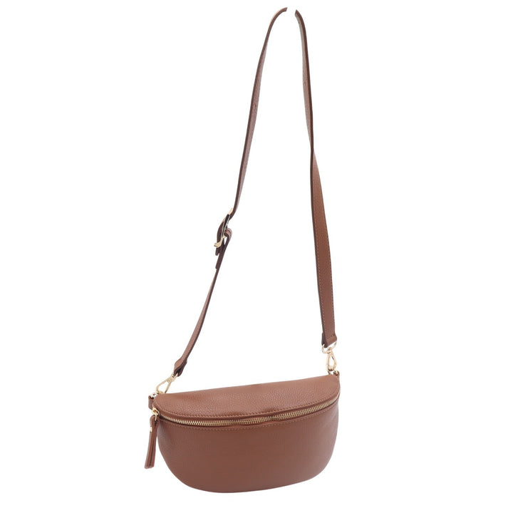 Viola Castellani Crossbody Bag Womens OS Italian Leather Cognac Belt Bag NEW