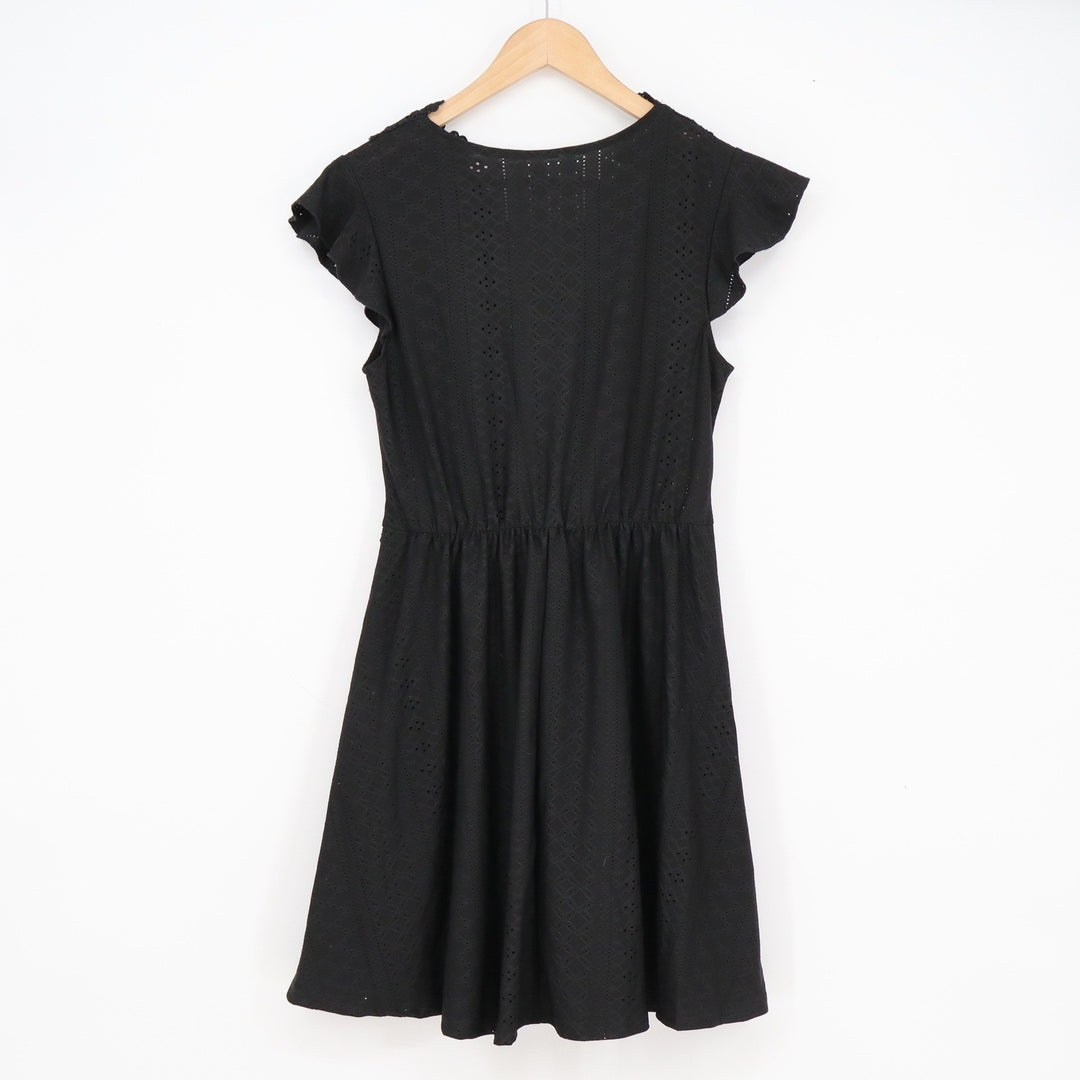 SHEIN Black Eyelet Lace Flutter Sleeve Mini Dress V-Neck Fit & Flare M
